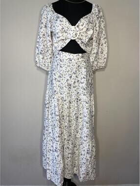 MINKPINK Hailey Floral Puff Sleeve Cutout Midi Dress Cottage
